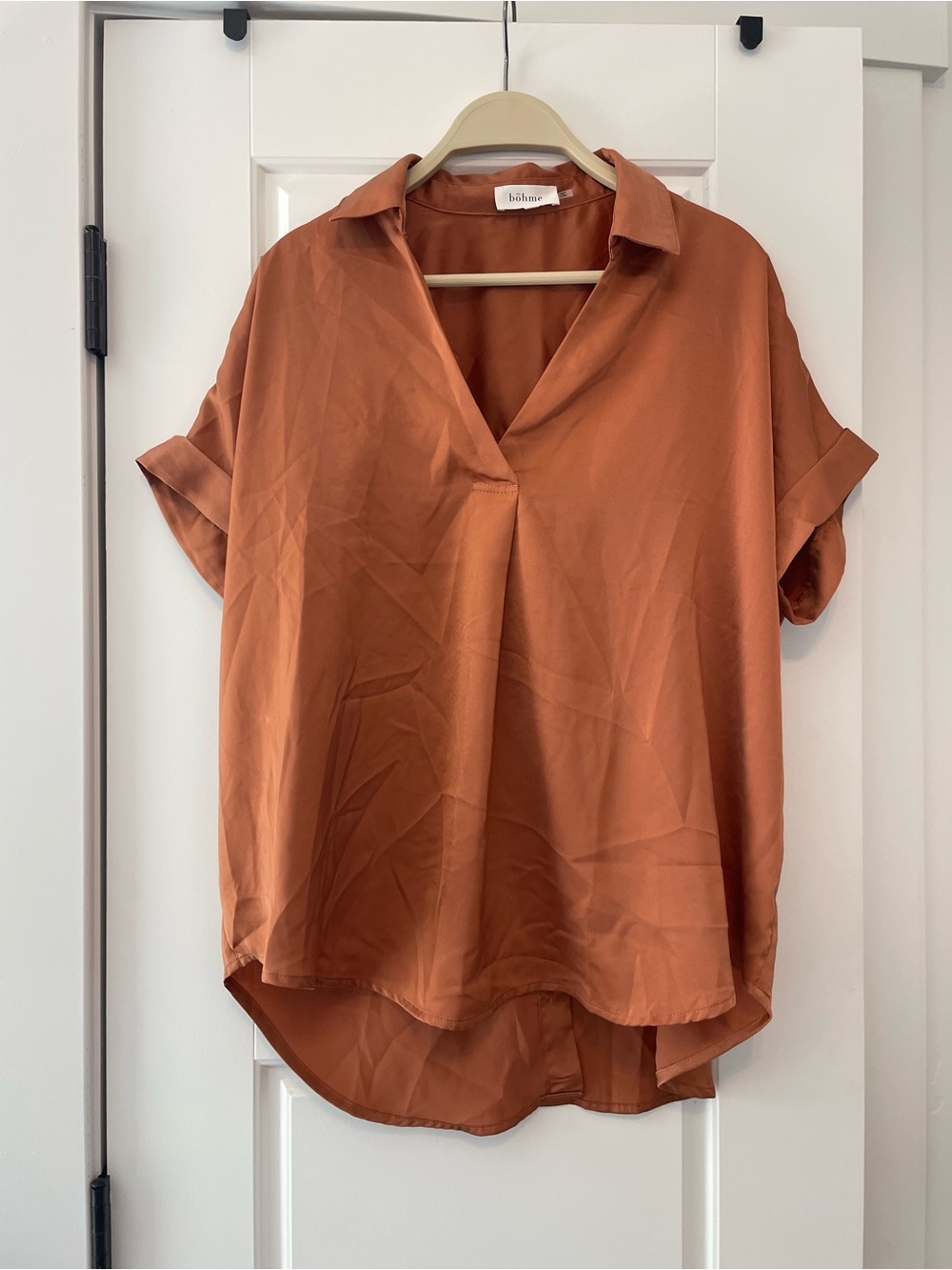 bohme Rust Orange Short-Sleeve V-Neck Blouse